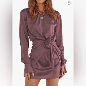 Women Long Sleeve Wrap Satin Dress NWT